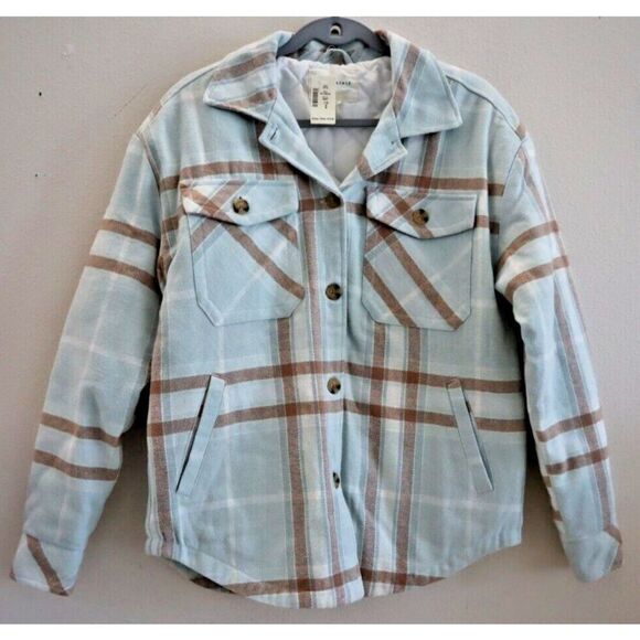 Aéropostale 8865 Women's Sz S Powder Blue Plaid Button Down Quilted Shacket - Picture 1 of 9